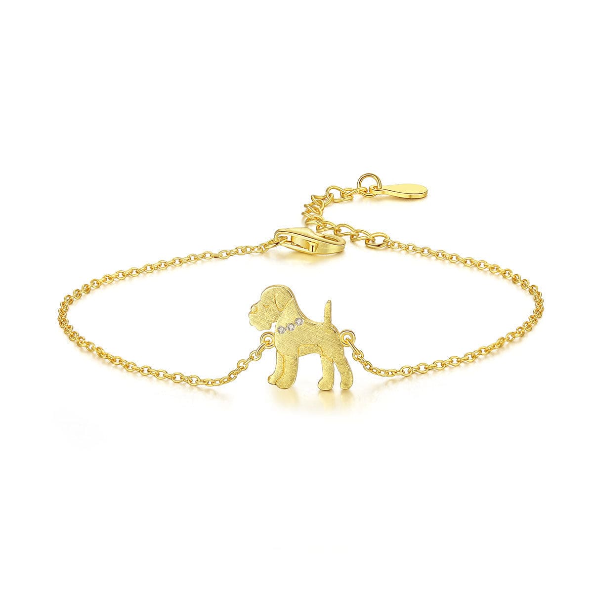 Cute Bulldog With Gemstone Collar 18K Gold Plated Sterling Silver Bracelet