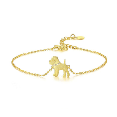 Cute Bulldog With Gemstone Collar 18K Gold Plated Sterling Silver Bracelet