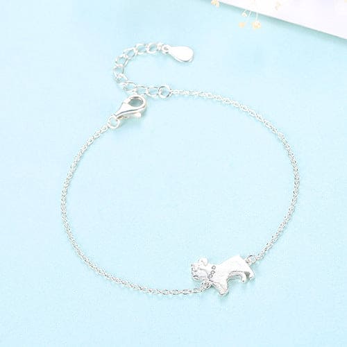 Cute Pug Dog With Gemstone Collar Rhodium Plated Sterling Silver Bracelet