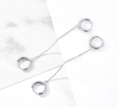 Double Pierced Two Hole Huggie Chain 925 Sterling Silver Earring