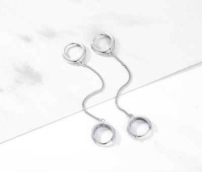 Double Pierced Two Hole Huggie Chain 925 Sterling Silver Earring