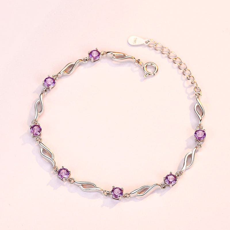 Elegant Round Purple Gemstone Eternity Sterling Silver Women's Bracelet