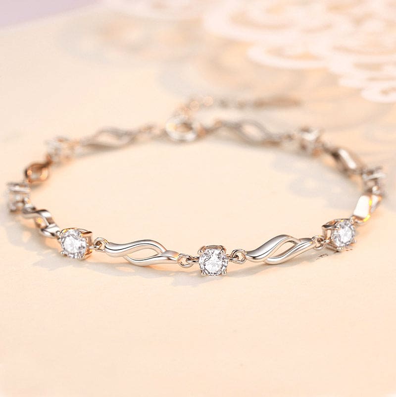 Elegant Round White Gemstone Eternity Sterling Silver Women's Bracelet
