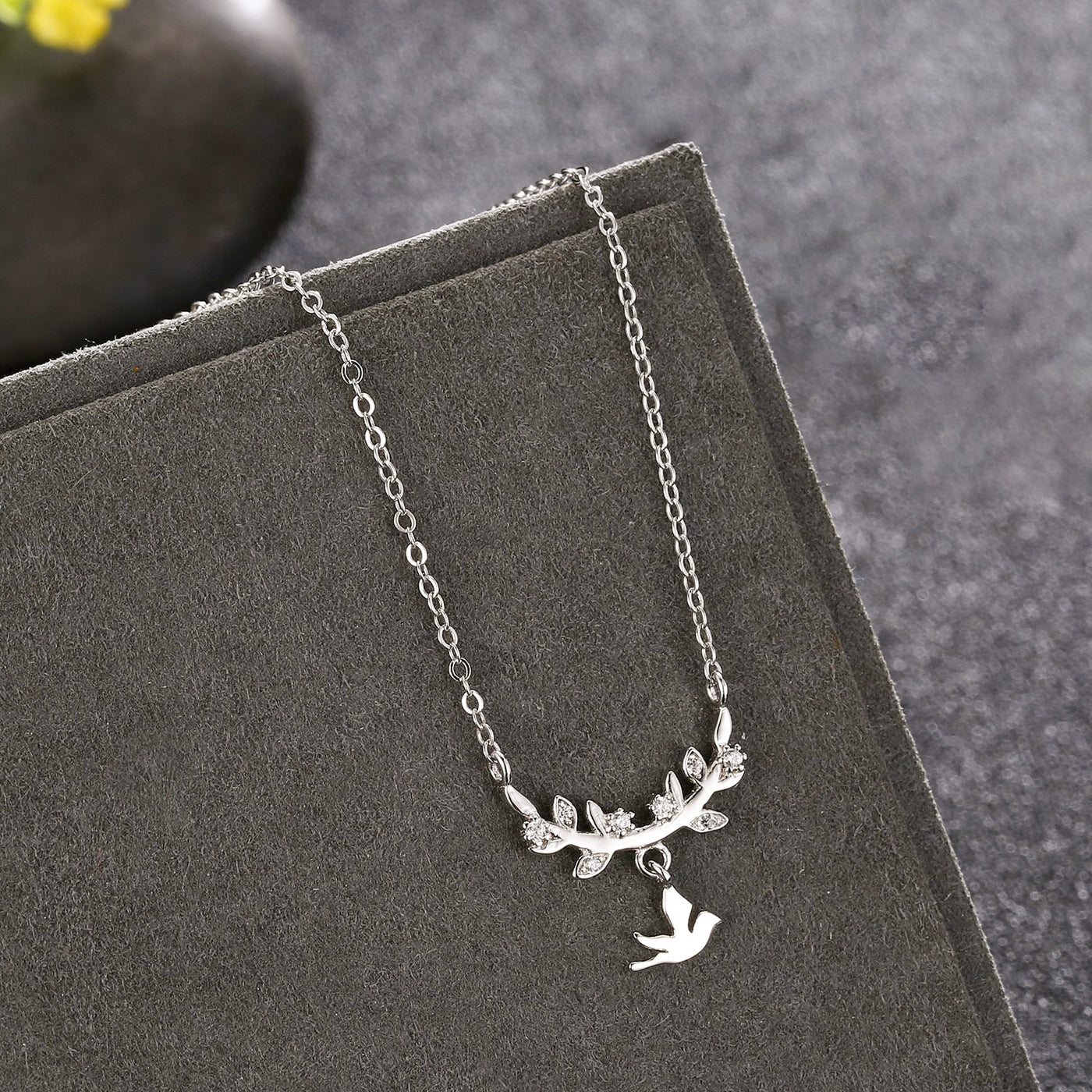Flying Dove And Leafy Olive Branch 925 Sterling Silver Dainty Necklace