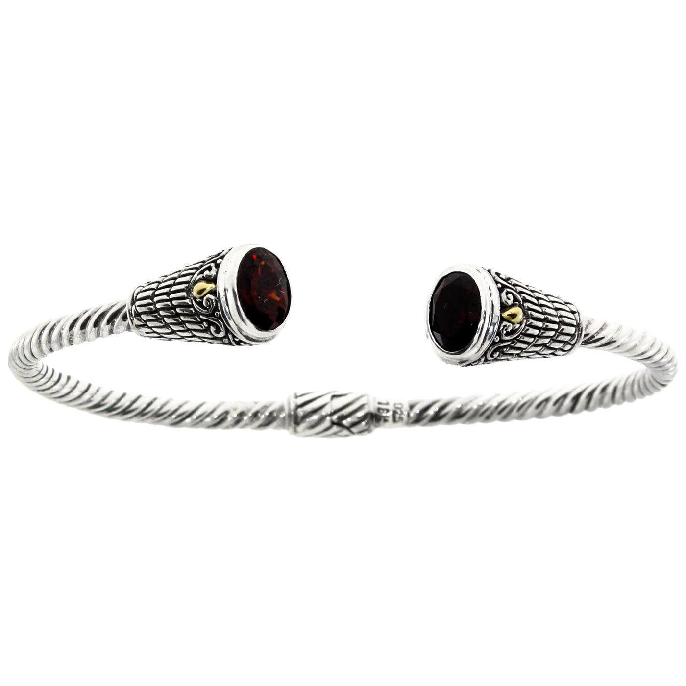 Garnet-Twisted-Spiral-Cable-18K-Gold-And-925-Sterling-Silver-Vintage-Bali-Rose-Cuff-Bracelet