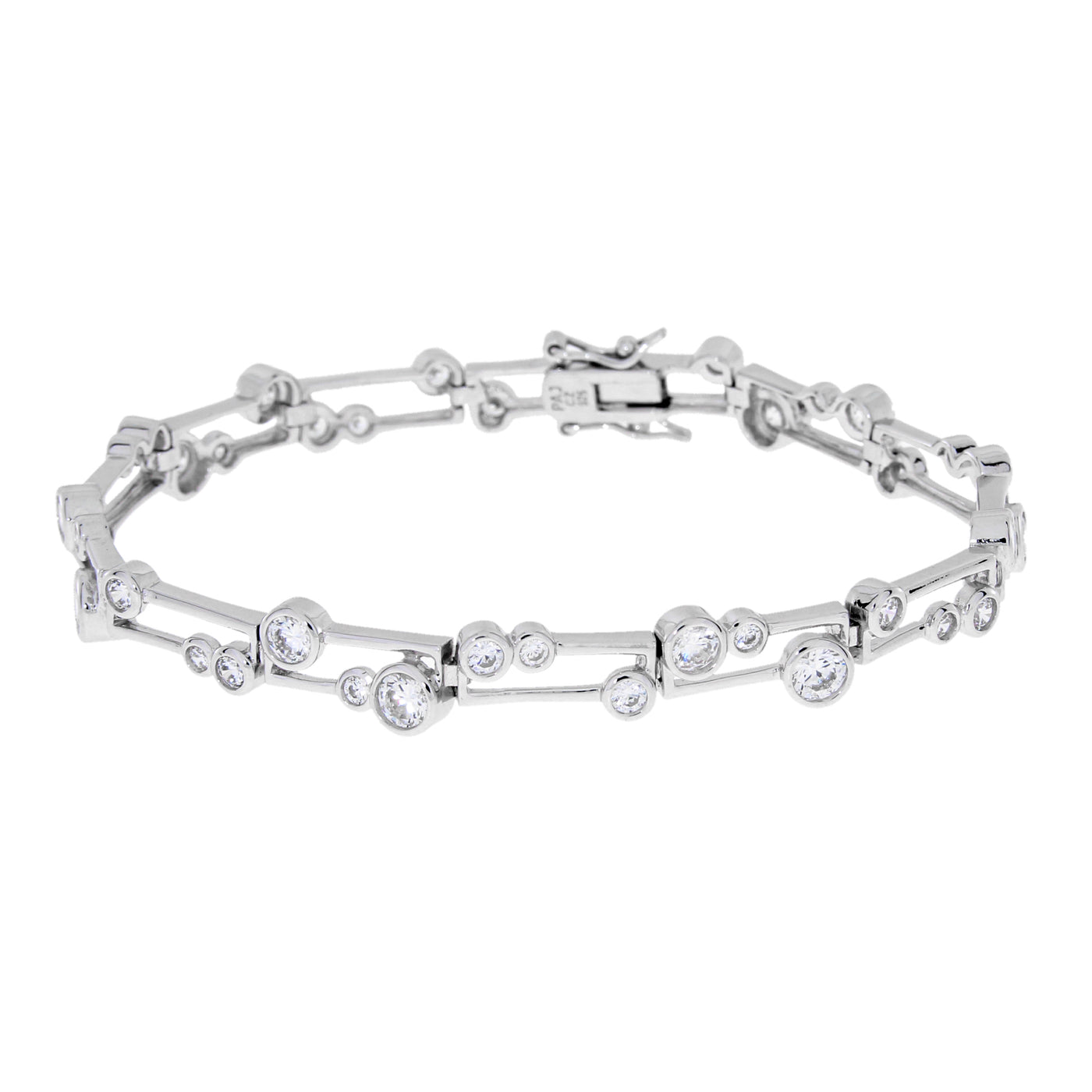 Geometric Link Sterling Silver And Cubic Zirconium Circle Bracelet