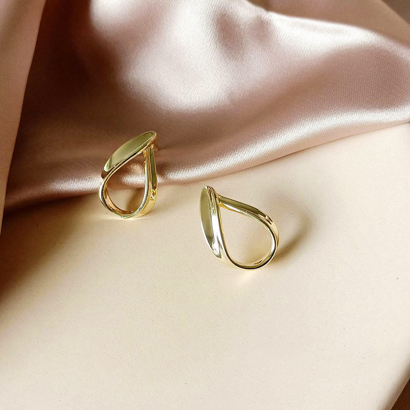 Hollow Sleek Water Droplet Contemporary Minimalist 18K Gold Plated 925 Sterling Silver Smooth Earrings