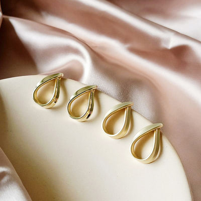 Hollow Sleek Water Droplet Contemporary Minimalist 18K Gold Plated 925 Sterling Silver Earrings