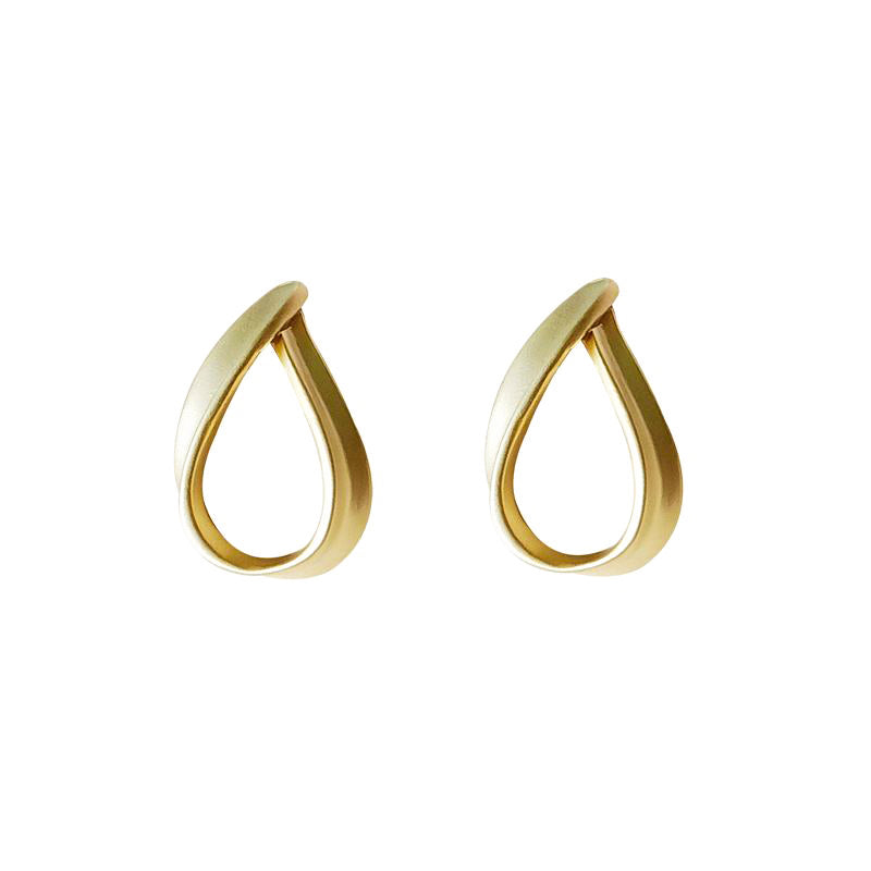 Hollow Sleek Water Droplet Contemporary Minimalist 18K Gold Plated 925 Sterling Silver Matte Earrings