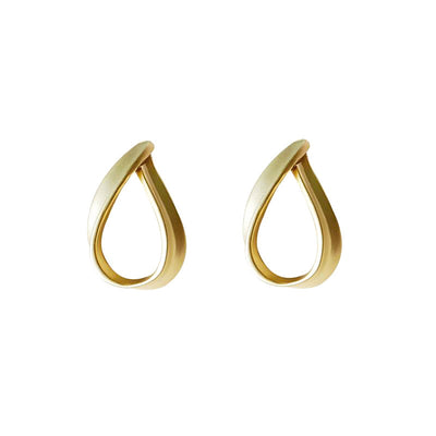 Hollow Sleek Water Droplet Contemporary Minimalist 18K Gold Plated 925 Sterling Silver Matte Earrings