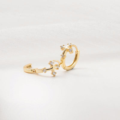 Huggie Hoop Cross 18K Gold Plated Sterling Silver And Zirconia Gemstone Small Faith Earrings