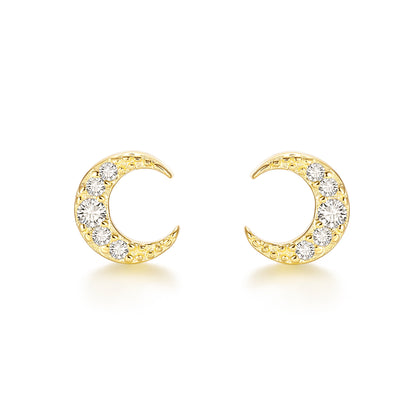 Mini Crescent Moon Starry Night Gold Plated Sterling Silver Stud Earrings