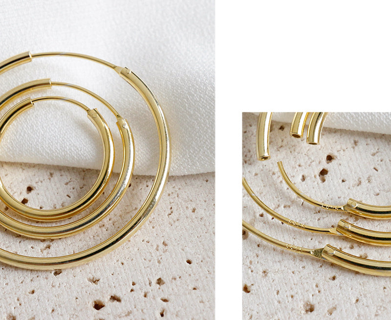 Minimalist Plain Circle Hoop Earrings In 18K Gold Plated Sterling Silver