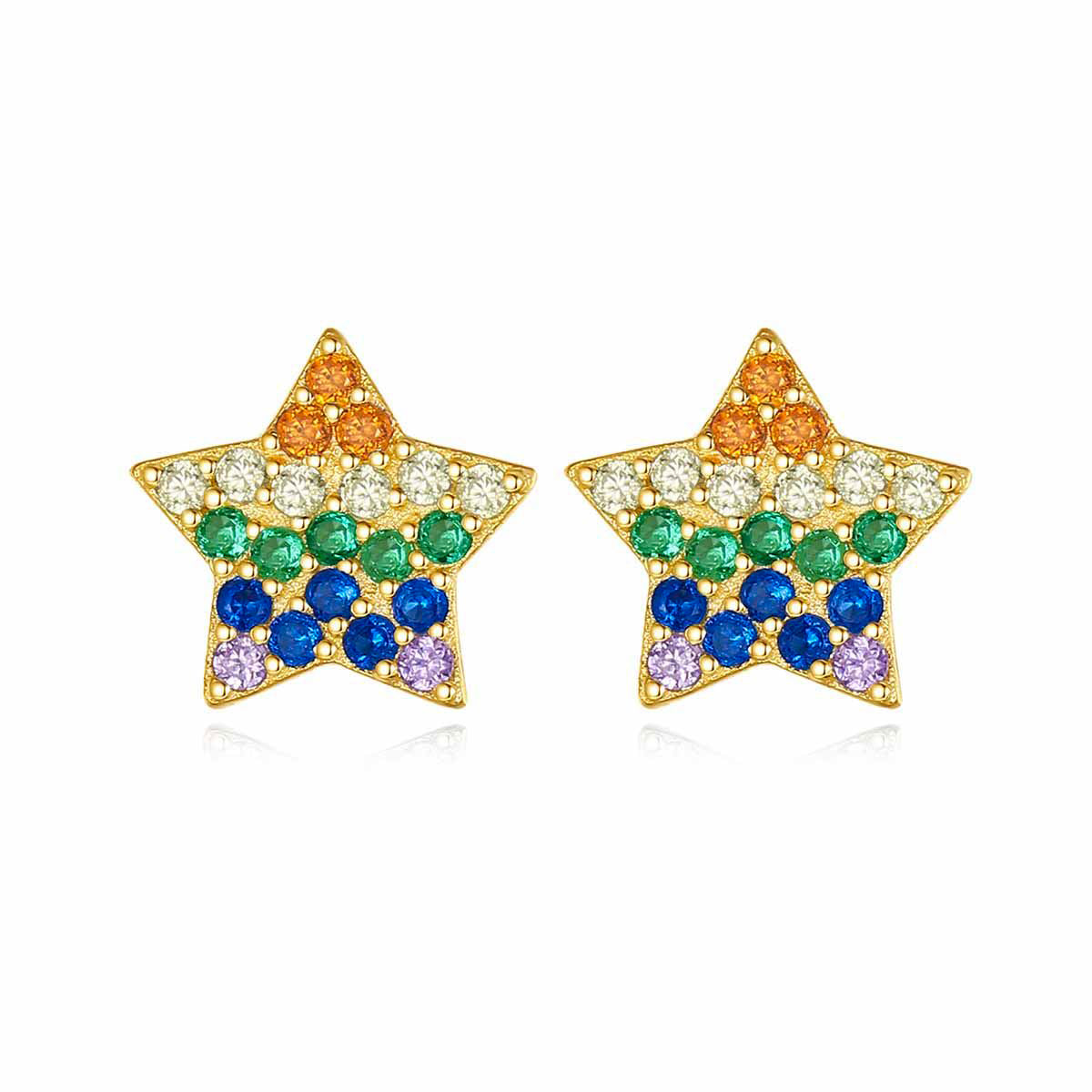 Multi Colored Colorful Star Candy Cubic Zirzonia Stud Earrings In 18K Gold Plated 925 Sterling Silver