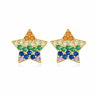 Multi Colored Colorful Star Candy Cubic Zirzonia Stud Earrings In 18K Gold Plated 925 Sterling Silver