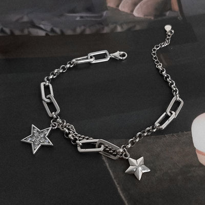Multi Chain Link Sterling Silver Retro Star Bracelet