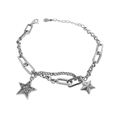 Multi Chain Link Sterling Silver Retro Star Bracelet