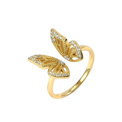 Open Butterfly 18k Gold Plated 925 Sterling Silver Ring