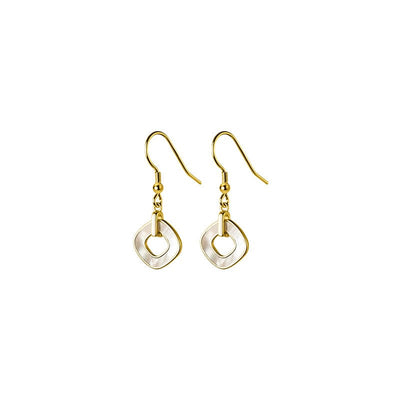Pearl Shell And 18K Gold Plated Sterling Silver Geometric Open Circle Drop Earrings
