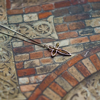 Retro Unique Hollow Christian Golden Cross Sterling Silver Pendant Necklace