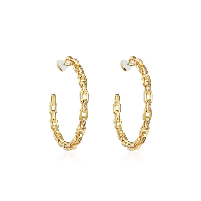 Sterling Silver J Hoop Chain Link Hoop Earrings