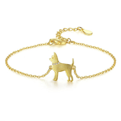 Terrier Dog With Gemstone Collar 18K Gold Plated Sterling Silver Bracelet