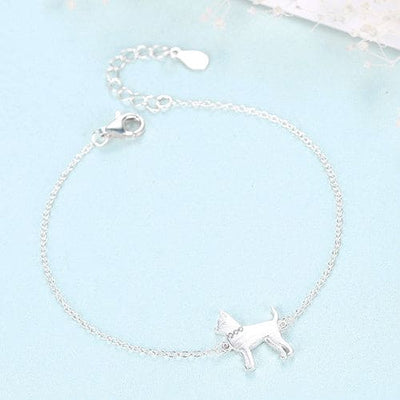 Terrier Dog With Gemstone Collar Rhodium Plated Sterling Silver Bracelet