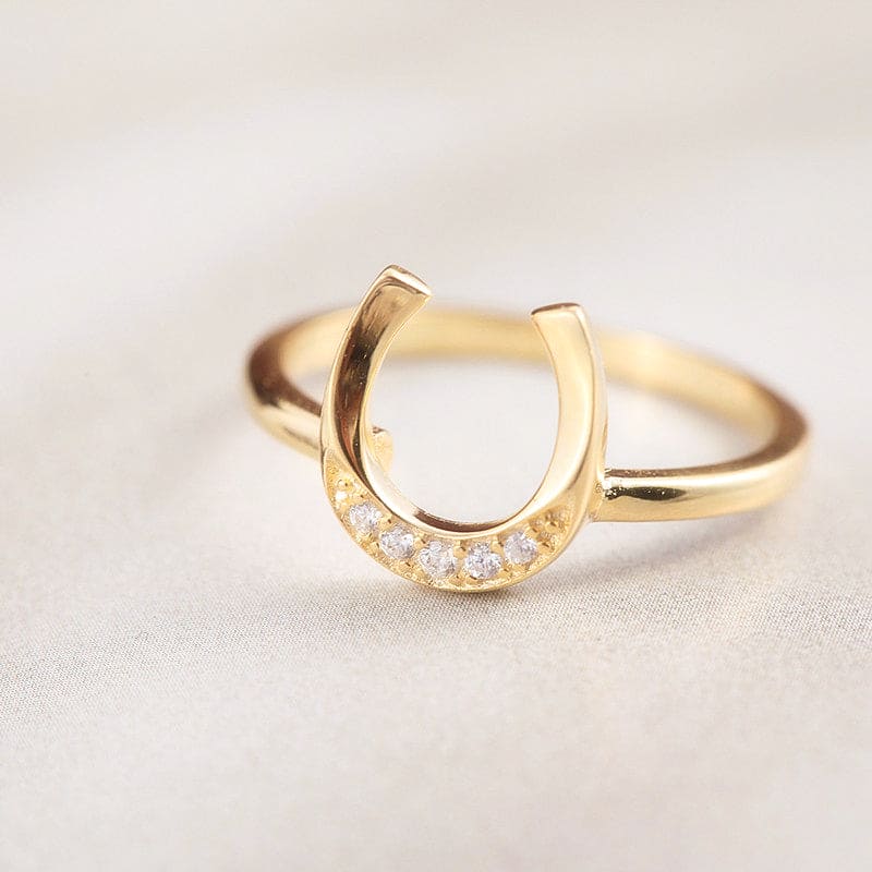 U Shaped Horseshoe 18K Gold Plated Sterling Silver Ring