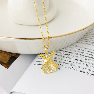Windmill House Clavicle Gold Plated Sterling Silver CZ Necklace