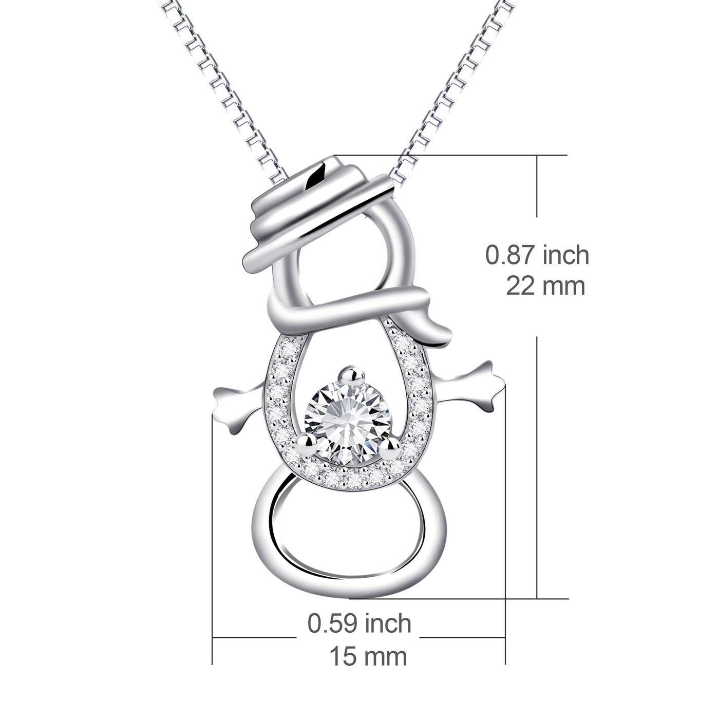Winter Jolly Snowman 925 Sterling Silver Cubic Zirconia Necklace Dimensions