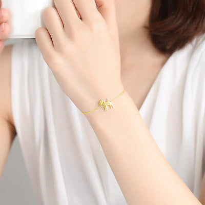 Woman Wearing Cute Bulldog With Gemstone Collar 18K Gold Plated Sterling Silver Bracelet