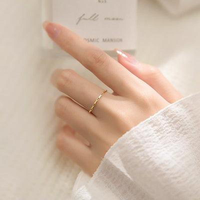 Woman Wearing Dainty Chain Link Style Minimalist Stackable 18K Gold Plated 925 Sterling Silver Ring