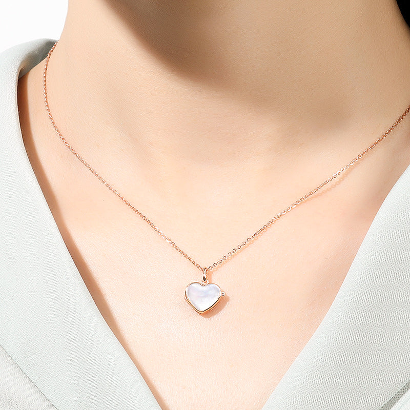 Women Wearing Butterfly And Heart Shaped Pearl Locket I Love You 925 Sterling Silver Necklace