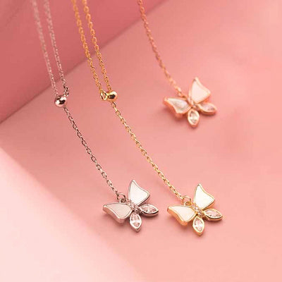 butterfly lariat 18k gold plated 925 sterling silver rhodium rose gold plated cubic zirconia necklace
