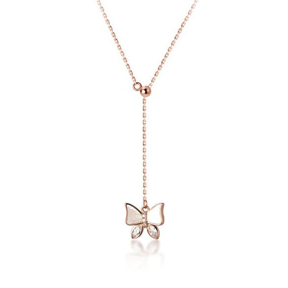 butterfly lariat 18k gold plated 925 sterling silver rhodium rose gold plated cubic zirconia necklace