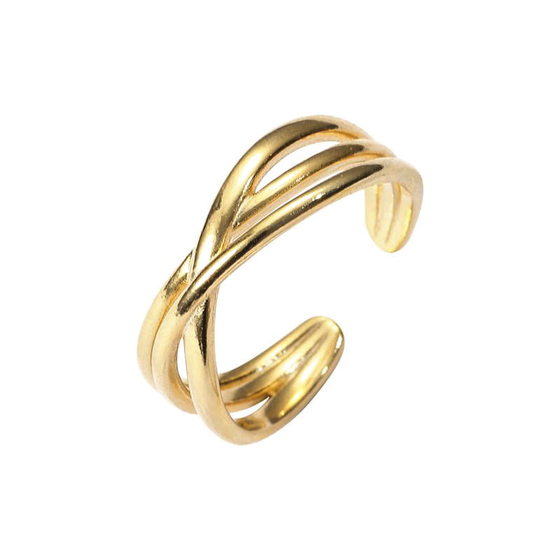 Triple Criss Cross Minimalist 18k Yellow Gold Plated Crossover Adjustable Ring