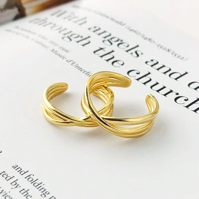 Triple Criss Cross Minimalist 18k Yellow Gold Plated Crossover Adjustable Ring