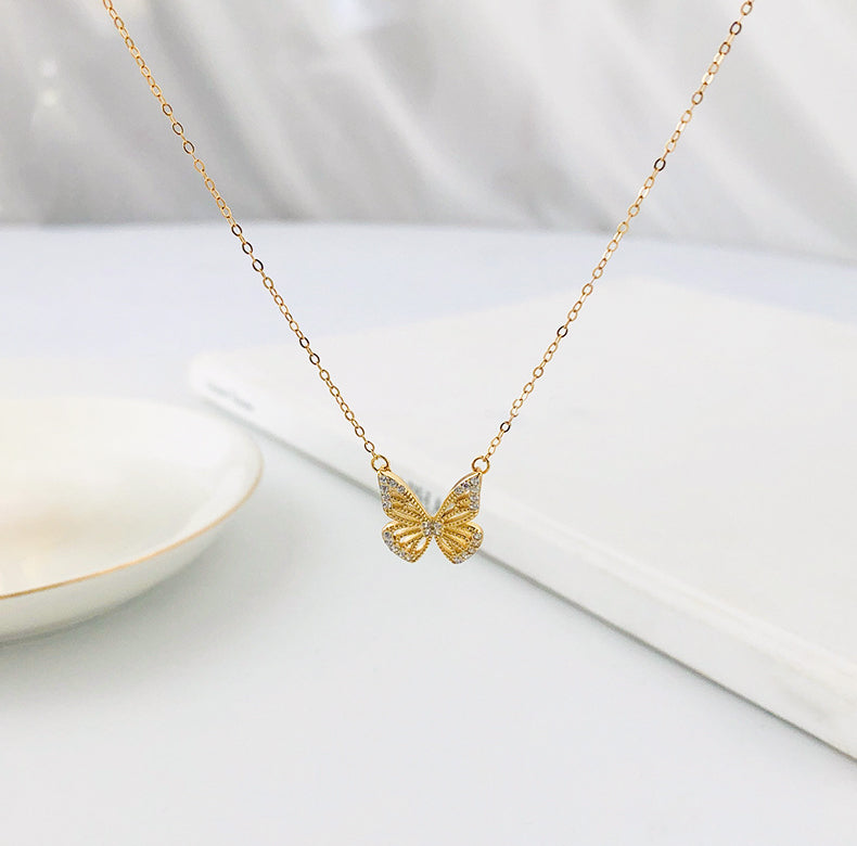 gold plated 925 sterling silver cubic zirconia dainty butterfly necklace