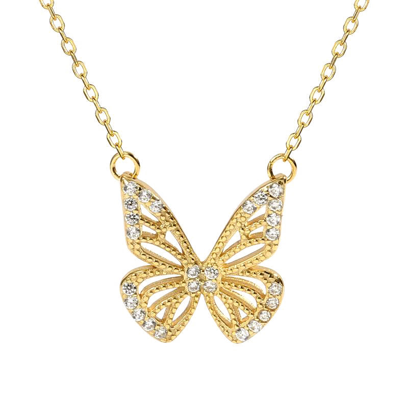 Sterling Silver Dainty Butterfly Necklace With CZ Gemstones