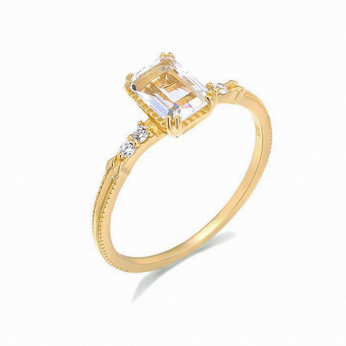 natural crystal stackable 14k gold plated engagement style ring