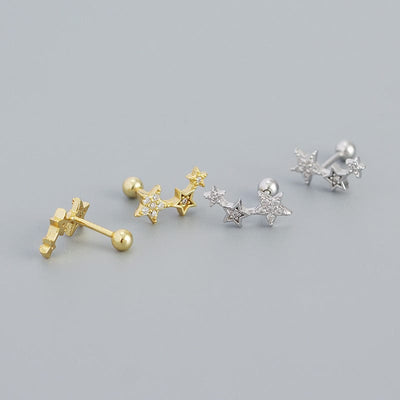 nolo 3 estrellas u shaped 18k gold sterling silver rhodium star stud earrings