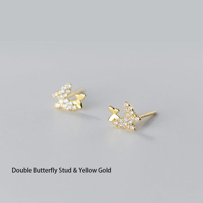 nolo butterfly zone double butterfly 18k gold plated sterling silver stud earrings