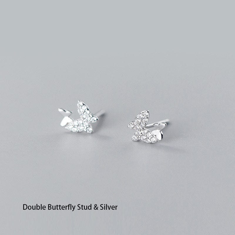 nolo butterfly zone double butterfly rhodium plated sterling silver stud earrings