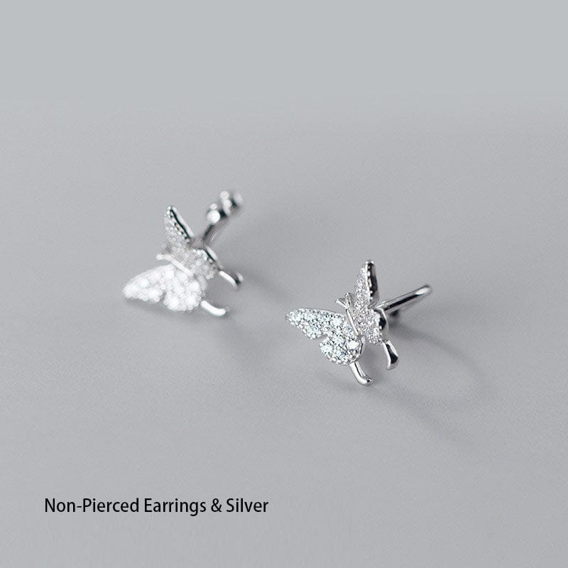 nolo butterfly zone single non pierced butterfly rhodium plated sterling silver stud earrings