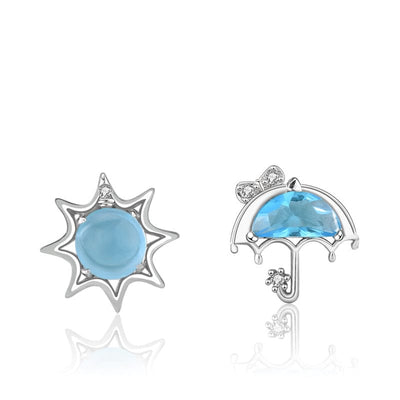 nolo candy blue stone crystal water umbrella and sun sterling silver stud earrings