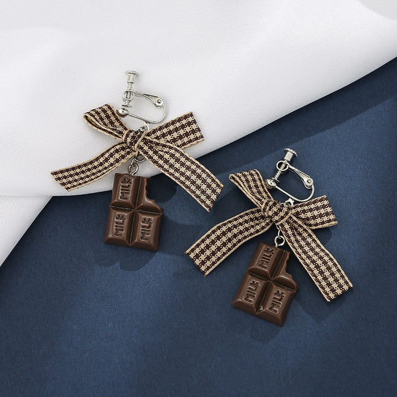 nolo choco late fashion bow tie creative cute party japanese korean style chocolate bar earrings