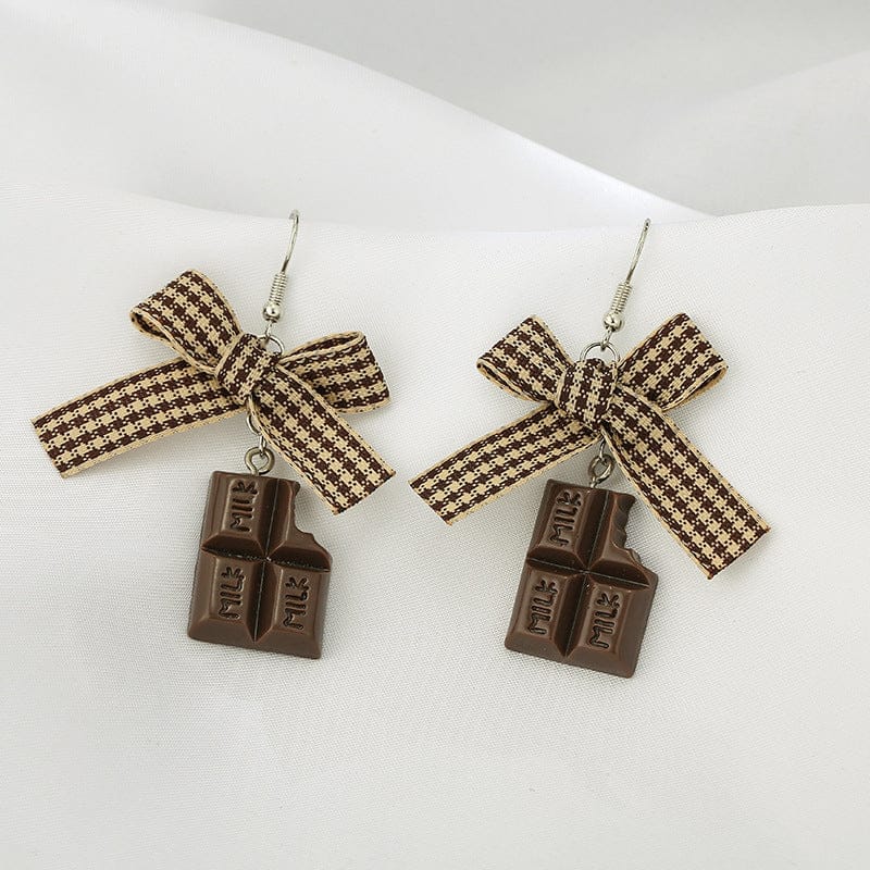 nolo choco late fashion bow tie creative cute party japanese korean style chocolate bar earrings
