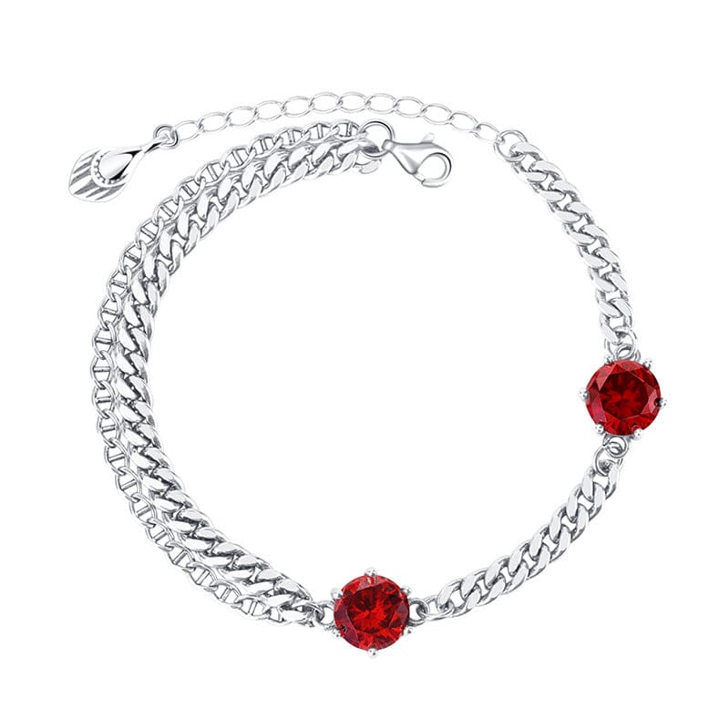 nolo cubana rose single and double link cuban chain link sterling silver red cubic zirconia adjustable bracelet