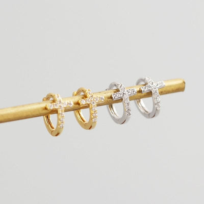 nolo cubic zirconia 18k gold plated sterling silver faith cross earrings
