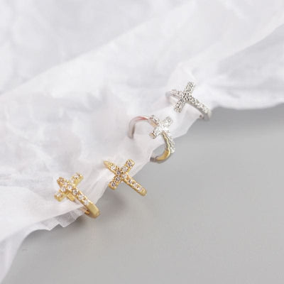 nolo cubic zirconia 18k gold plated sterling silver faith cross earrings